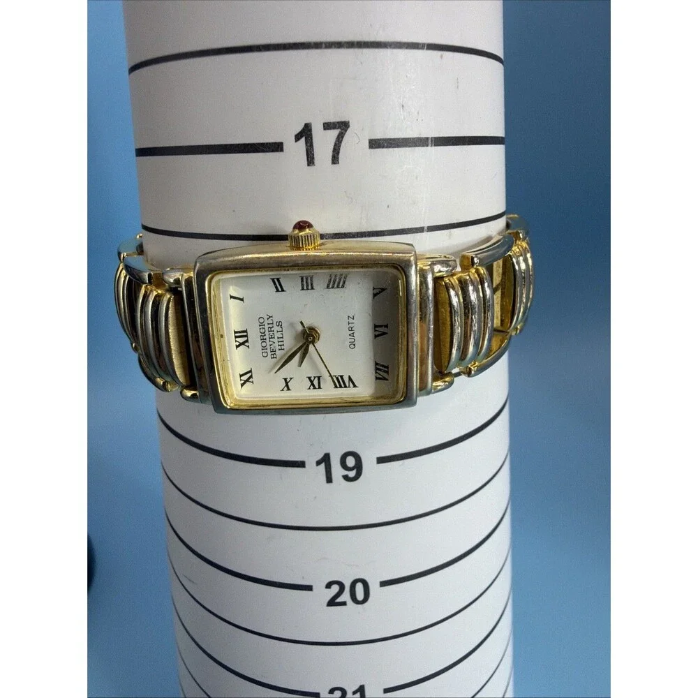 Ladies GIORGIO Beverly Hills Gold Tone Wrist Watch Quartz Runs New Battery! Tank
